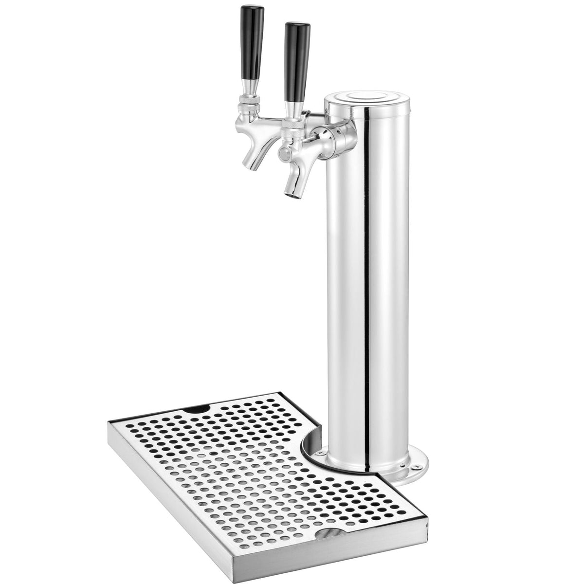 Kegerator Tower Kit, Dual Taps Beer Conversion Kit, Stainless Steel Keg Beer Tower Dispenser with Dual Gauge CGA320 Regulator & D-System Keg Coupler, Beer Drip Tray for Party Home
