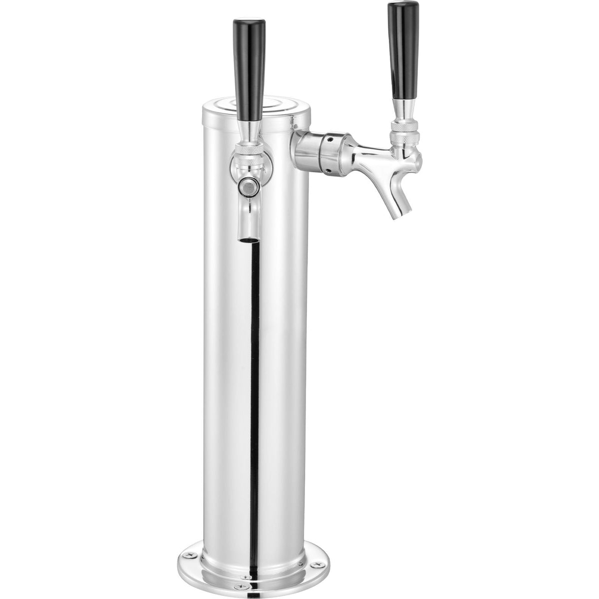Kegerator Tower Kit, Dual Taps Beer Conversion Kit, Stainless Steel Keg Beer Tower Dispenser with Dual Gauge CGA320 Regulator & D-System Keg Coupler, Self-Closing Spring for Party Bar Home