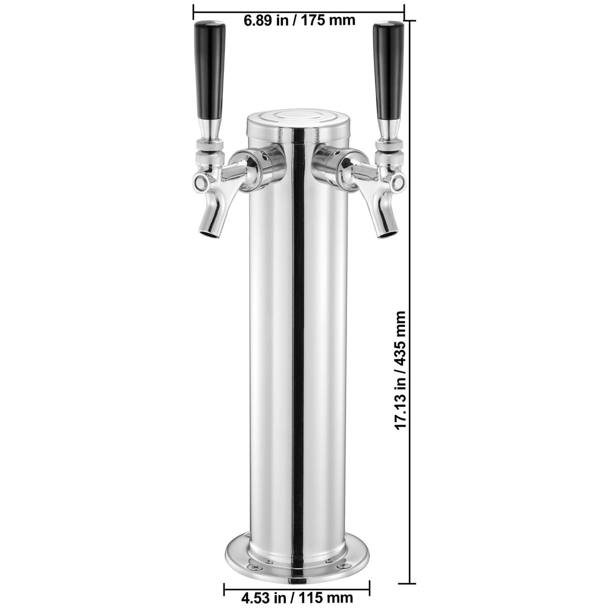 Kegerator Tower Kit, Dual Taps Beer Conversion Kit, Stainless Steel Keg Beer Tower Dispenser with Dual Gauge CGA320 Regulator & D-System Keg Coupler, Self-Closing Spring for Party Bar Home