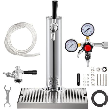 Kegerator Tower Kit, Single Tap Beer Conversion Kit, No Tank Keg Conversion Kit, Stainless Steel Keg Tower, Deluxe Kegarator Beer Conversion With Dual Gauge Regulator & D-System Keg Coupler