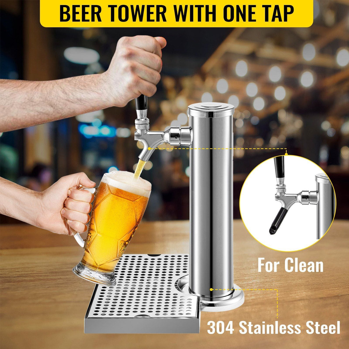 Kegerator Tower Kit, Single Tap Beer Conversion Kit, No Tank Keg Conversion Kit, Stainless Steel Keg Tower, Deluxe Kegarator Beer Conversion With Dual Gauge Regulator & D-System Keg Coupler