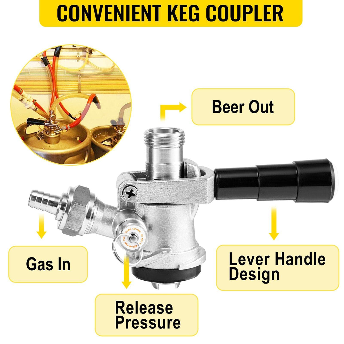 Kegerator Tower Kit, Single Tap Beer Conversion Kit, No Tank Keg Conversion Kit, Stainless Steel Keg Tower, Deluxe Kegarator Beer Conversion With Dual Gauge Regulator & D-System Keg Coupler