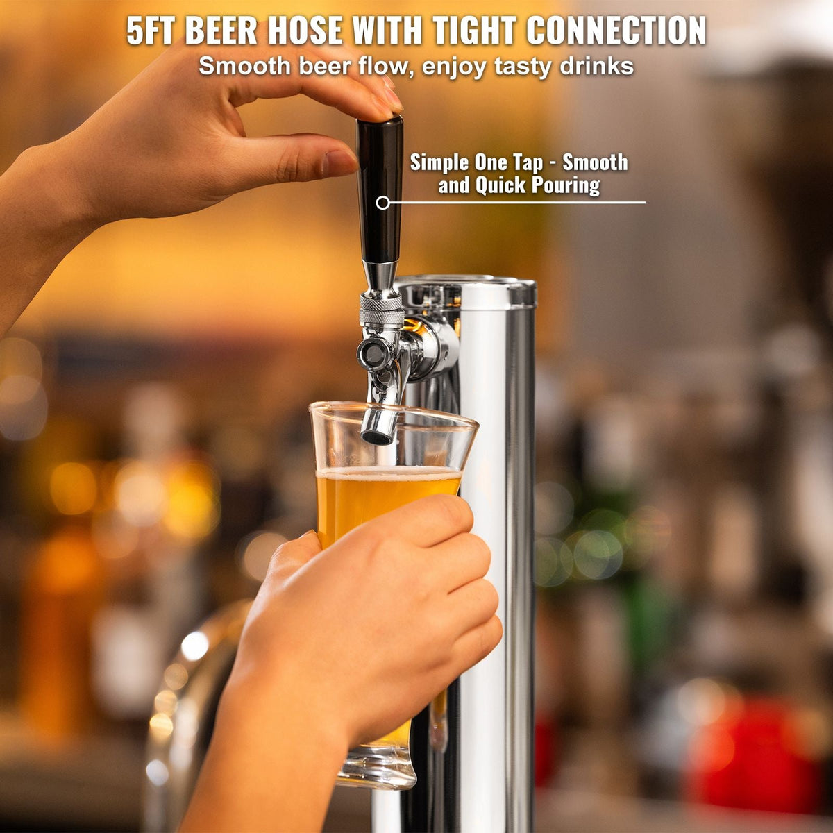 Kegerator Tower Kit, Single Tap Beer Conversion Kit, Stainless Steel Keg Beer Tower Dispenser with Dual Gauge CGA320 Regulator & D-System Keg Coupler, Self-Closing Spring for Party Bar Home