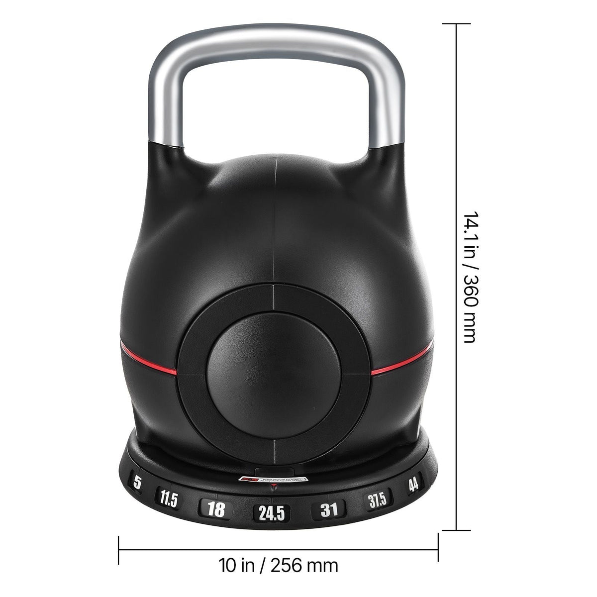 Kettlebell, Adjustable Kettlebell with 7 Weight Levels (5, 11.5, 18, 24.5, 31, 37.5, 44 lbs), Die-Cast Aluminum and ABS Material, for Grip Strength Training, Full-body Workout & Cross-Training