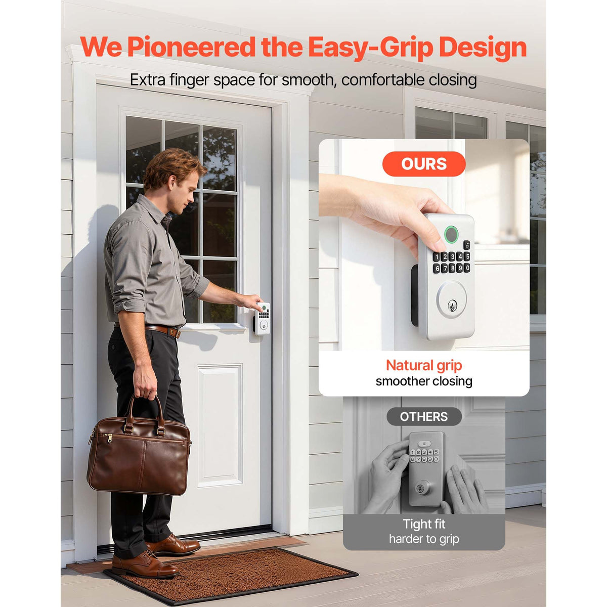 Keyless Entry Door Lock, Electronic Deadbolt with Customizable User Codes, Pioneering Easy-Grip Design, Keyed Entry, Auto Lock, Anti-Peeking Password, Backlit Keypad, for Home, Apartment, Silver