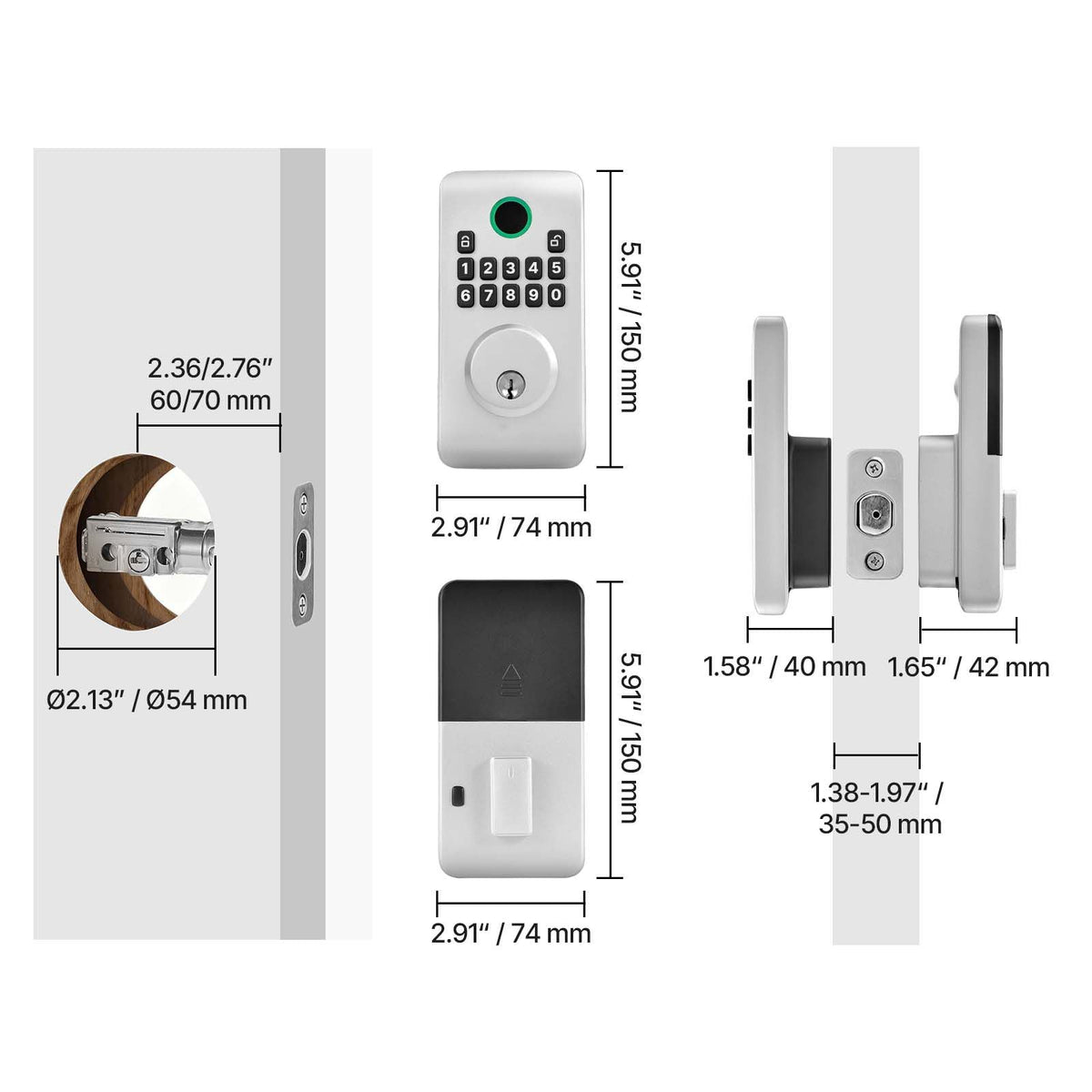 Keyless Entry Door Lock, Electronic Deadbolt with Customizable User Codes, Pioneering Easy-Grip Design, Keyed Entry, Auto Lock, Anti-Peeking Password, Backlit Keypad, for Home, Apartment, Silver