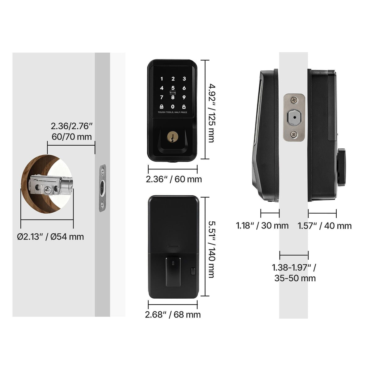 Keyless Entry Door Lock, Touchpad Electronic Deadbolt with IC Card, Customizable User Codes, Keyed Entry, Auto Lock, Anti-Peeking Password, Backlit, Easy Installation, for Home, Matte Black