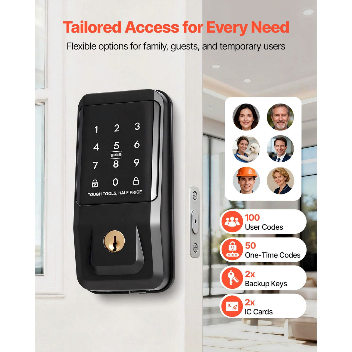 Keyless Entry Door Lock, Touchpad Electronic Deadbolt with IC Card, Customizable User Codes, Keyed Entry, Auto Lock, Anti-Peeking Password, Backlit, Easy Installation, for Home, Matte Black