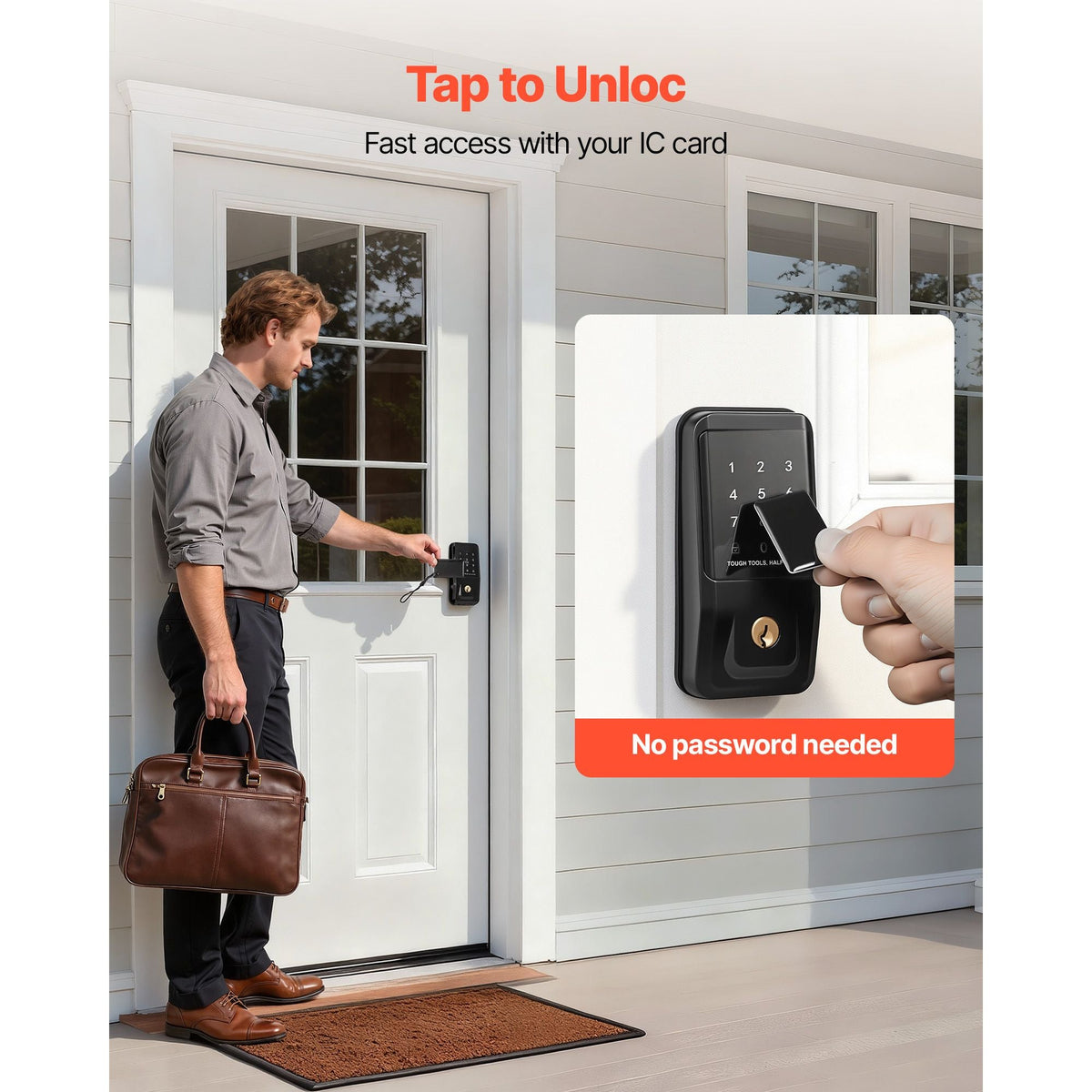 Keyless Entry Door Lock, Touchpad Electronic Deadbolt with IC Card, Customizable User Codes, Keyed Entry, Auto Lock, Anti-Peeking Password, Backlit, Easy Installation, for Home, Matte Black