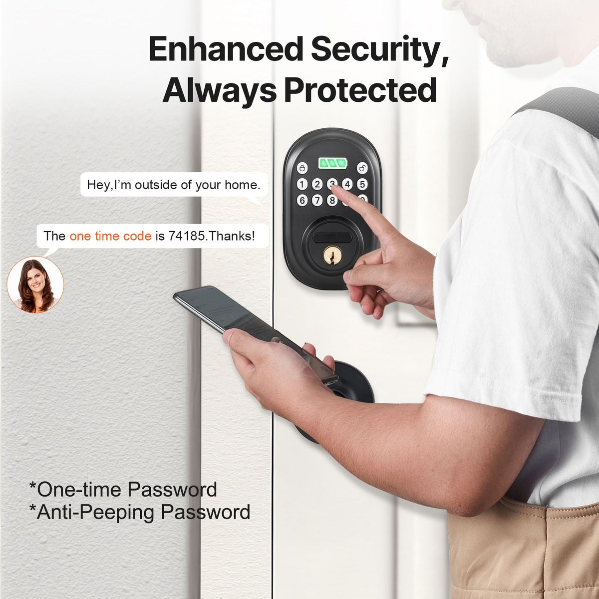Keyless Entry Door Lock with Handle, Electronic Keypad Entry Lever, Password and Key Unlock Combination, Auto-Locking Keypad with Deadbolt, One-time Password, for Front Door, Matte Black