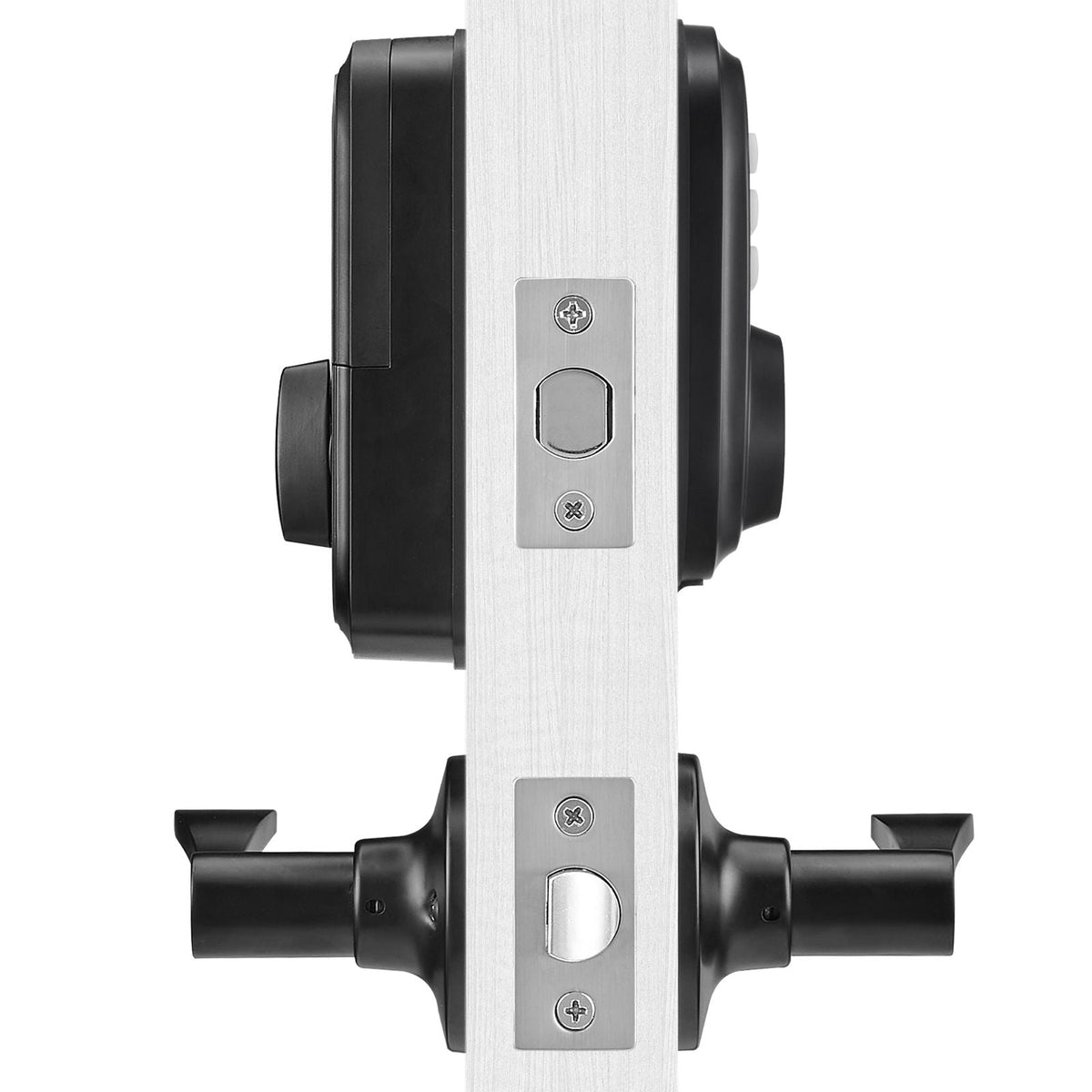 Keyless Entry Door Lock with Handle, Electronic Keypad Entry Lever, Password and Key Unlock Combination, Auto-Locking Keypad with Deadbolt, One-time Password, for Front Door, Matte Black