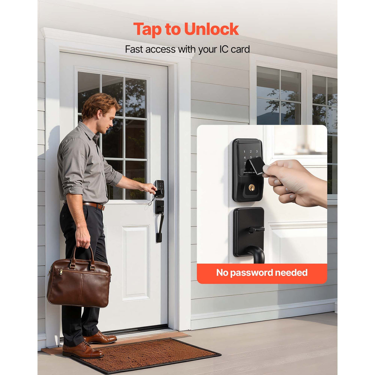 Keyless Entry Door Lock with Handle Set, Touchpad Electronic Deadbolt with IC Card, Customizable User Codes, Keyed Entry, Auto Lock, Anti-Peeking Password, Backlit, for Home, Matte Black