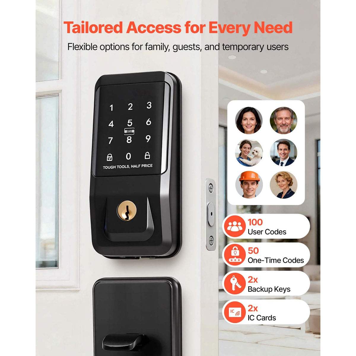 Keyless Entry Door Lock with Handle Set, Touchpad Electronic Deadbolt with IC Card, Customizable User Codes, Keyed Entry, Auto Lock, Anti-Peeking Password, Backlit, for Home, Matte Black