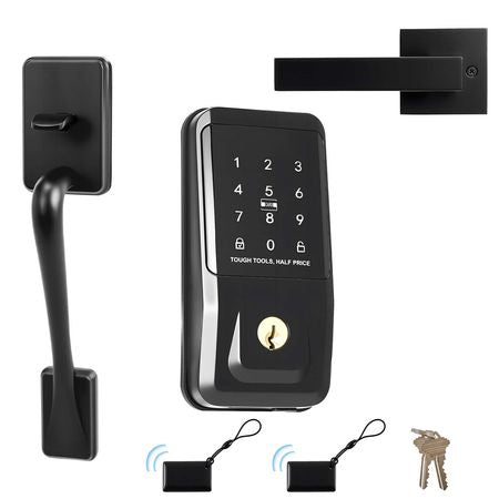 Keyless Entry Door Lock with Handle Set, Touchpad Electronic Deadbolt with IC Card, Customizable User Codes, Keyed Entry, Auto Lock, Anti-Peeking Password, Backlit, for Home, Matte Black
