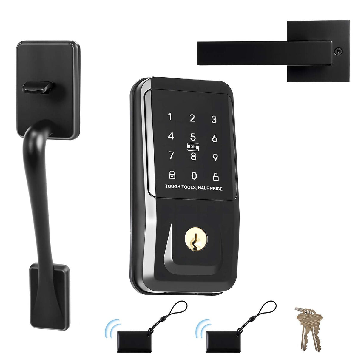 Keyless Entry Door Lock with Handle Set, Touchpad Electronic Deadbolt with IC Card, Customizable User Codes, Keyed Entry, Auto Lock, Anti-Peeking Password, Backlit, for Home, Matte Black