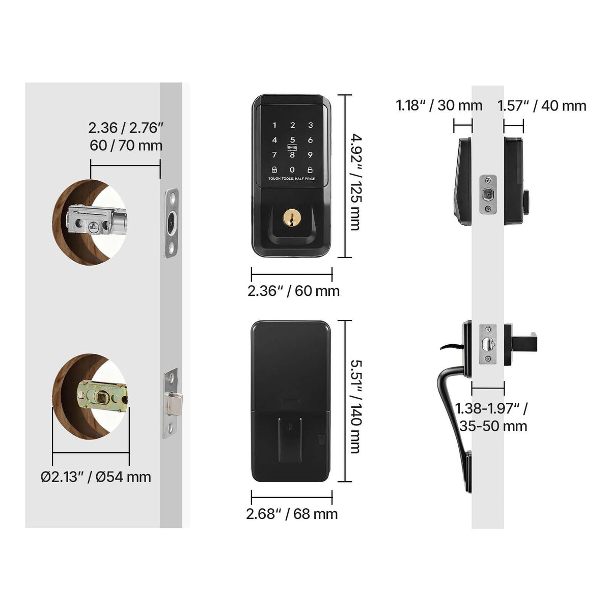 Keyless Entry Door Lock with Handle Set, Touchpad Electronic Deadbolt with IC Card, Customizable User Codes, Keyed Entry, Auto Lock, Anti-Peeking Password, Backlit, for Home, Matte Black
