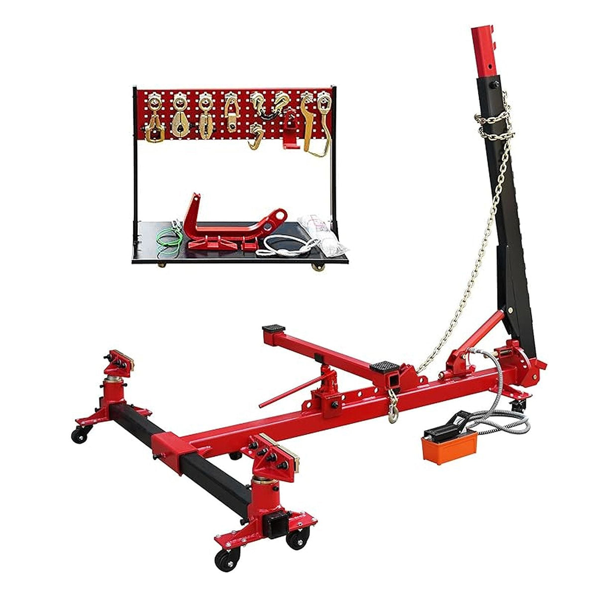 KFFKFF Automobile Chassis Rectifier, 6 Ton Force Auto Chassis Mending Equipment, Vehicle Chassis Apparatus with Rotating Base, Hydraulic Pedal Pump and Tug Clamp Kit, for Vehicle Chassis Renewal