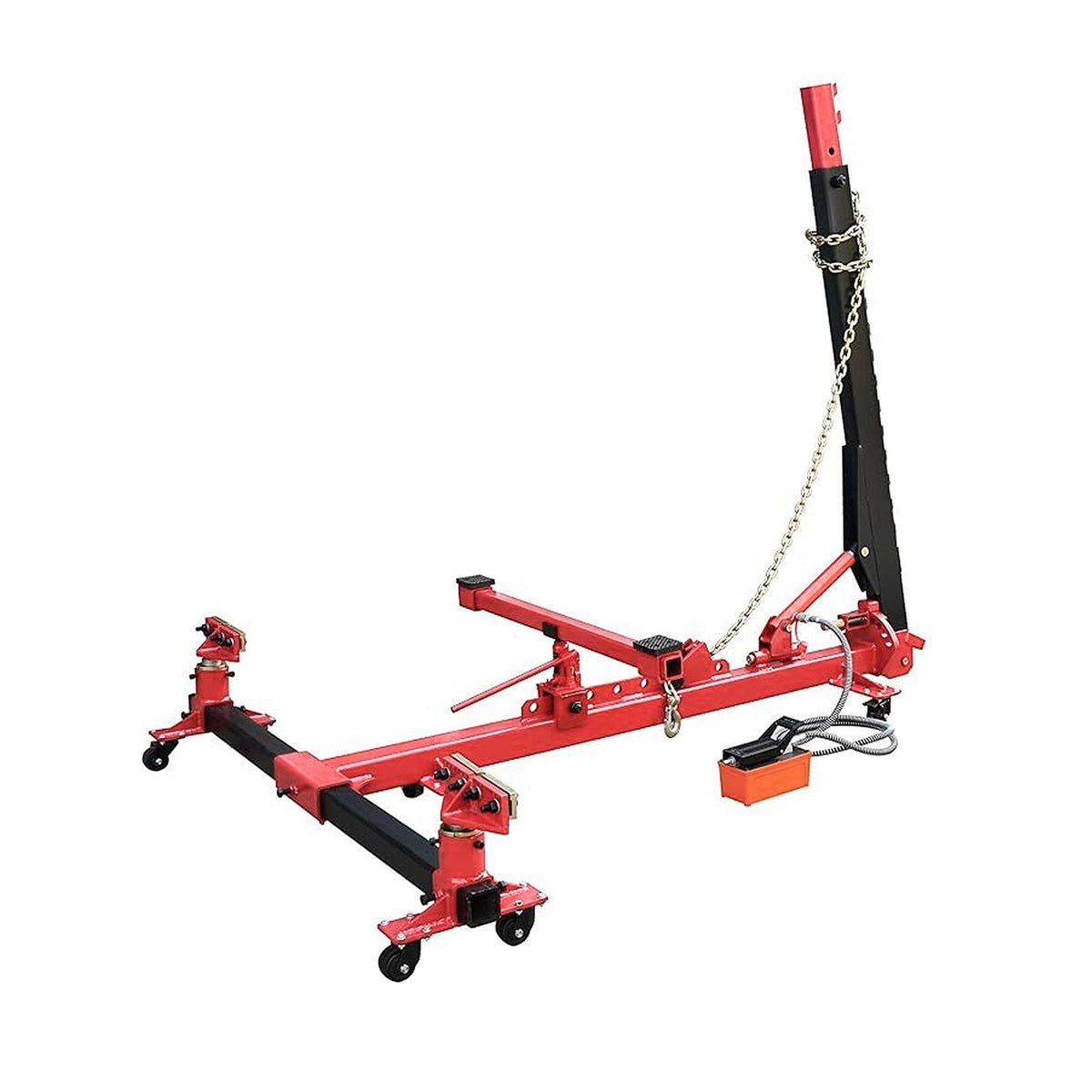 KFFKFF Automobile Chassis Rectifier, 6 Ton Force Auto Chassis Mending Equipment, Vehicle Chassis Apparatus with Rotating Base, Hydraulic Pedal Pump and Tug Clamp Kit, for Vehicle Chassis Renewal