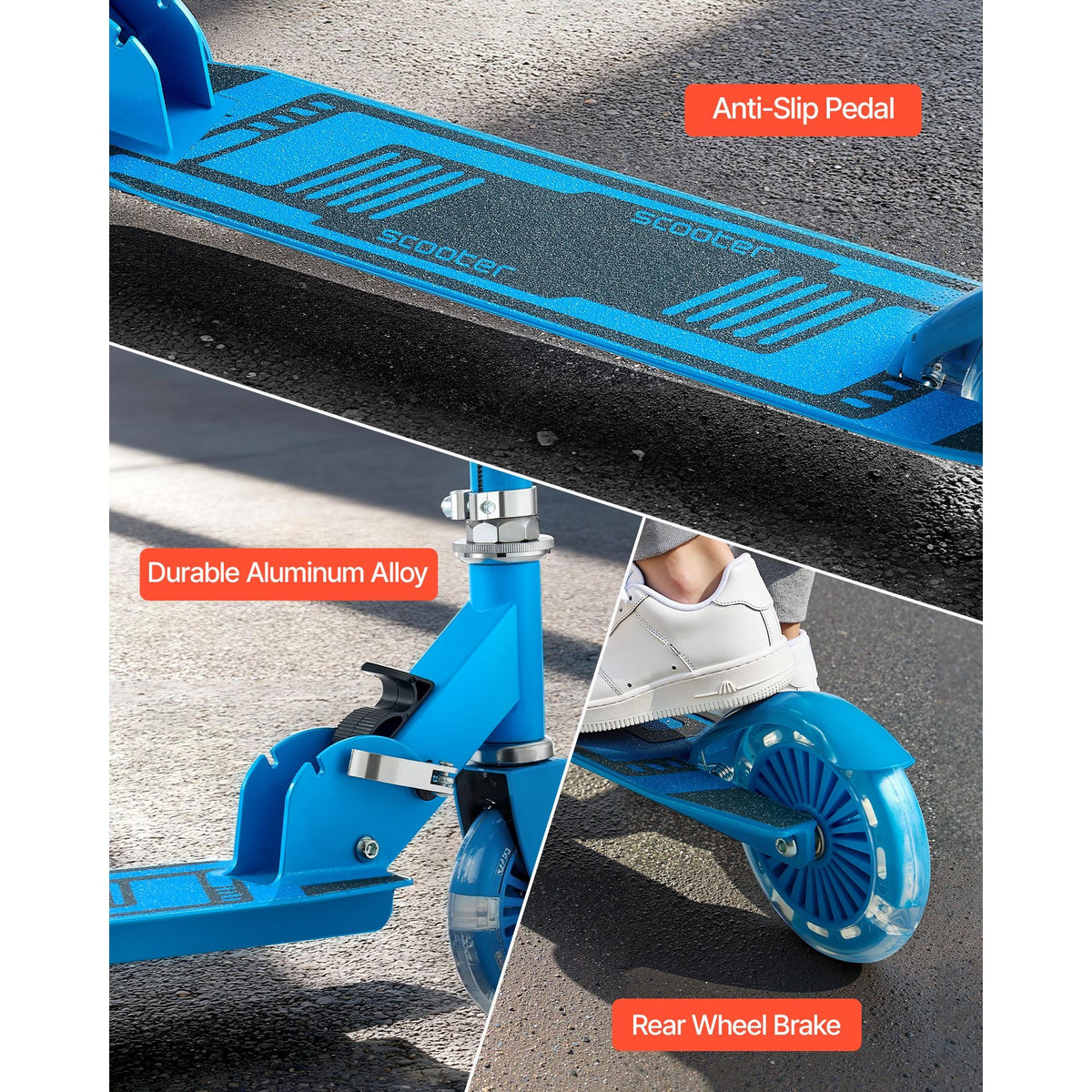 Kick Scooter for Kids Ages 3+, 2-Wheel Toddler Scooter with Light-Up Wheels, Adjustable Height Handlebar, Wide Anti-Slip Deck, Foldable Lightweight Frame for Boys & Girls up to 110 lbs, Blue