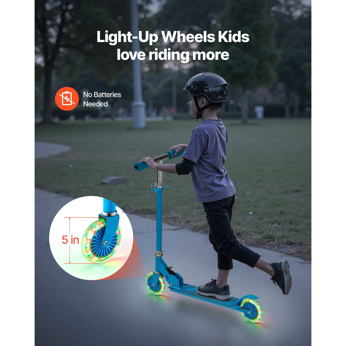 Kick Scooter for Kids Ages 3+, 2-Wheel Toddler Scooter with Light-Up Wheels, Adjustable Height Handlebar, Wide Anti-Slip Deck, Foldable Lightweight Frame for Boys & Girls up to 110 lbs, Blue