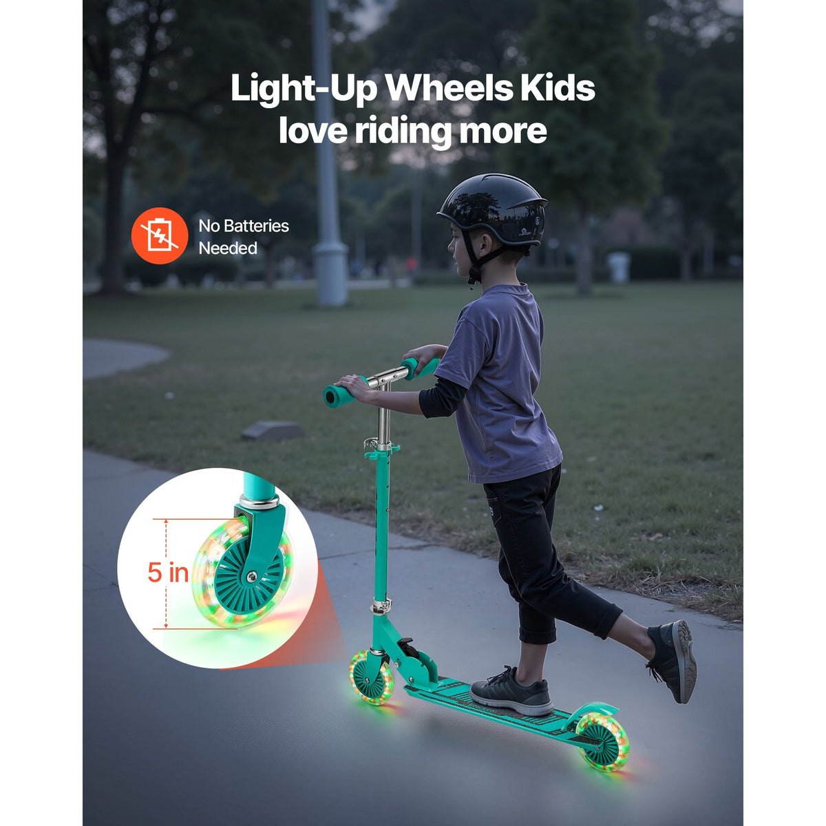 Kick Scooter for Kids Ages 3+, 2-Wheel Toddler Scooter with Light-Up Wheels, Adjustable Height Handlebar, Wide Anti-Slip Deck, Foldable Lightweight Frame for Boys & Girls up to 110 lbs, Green
