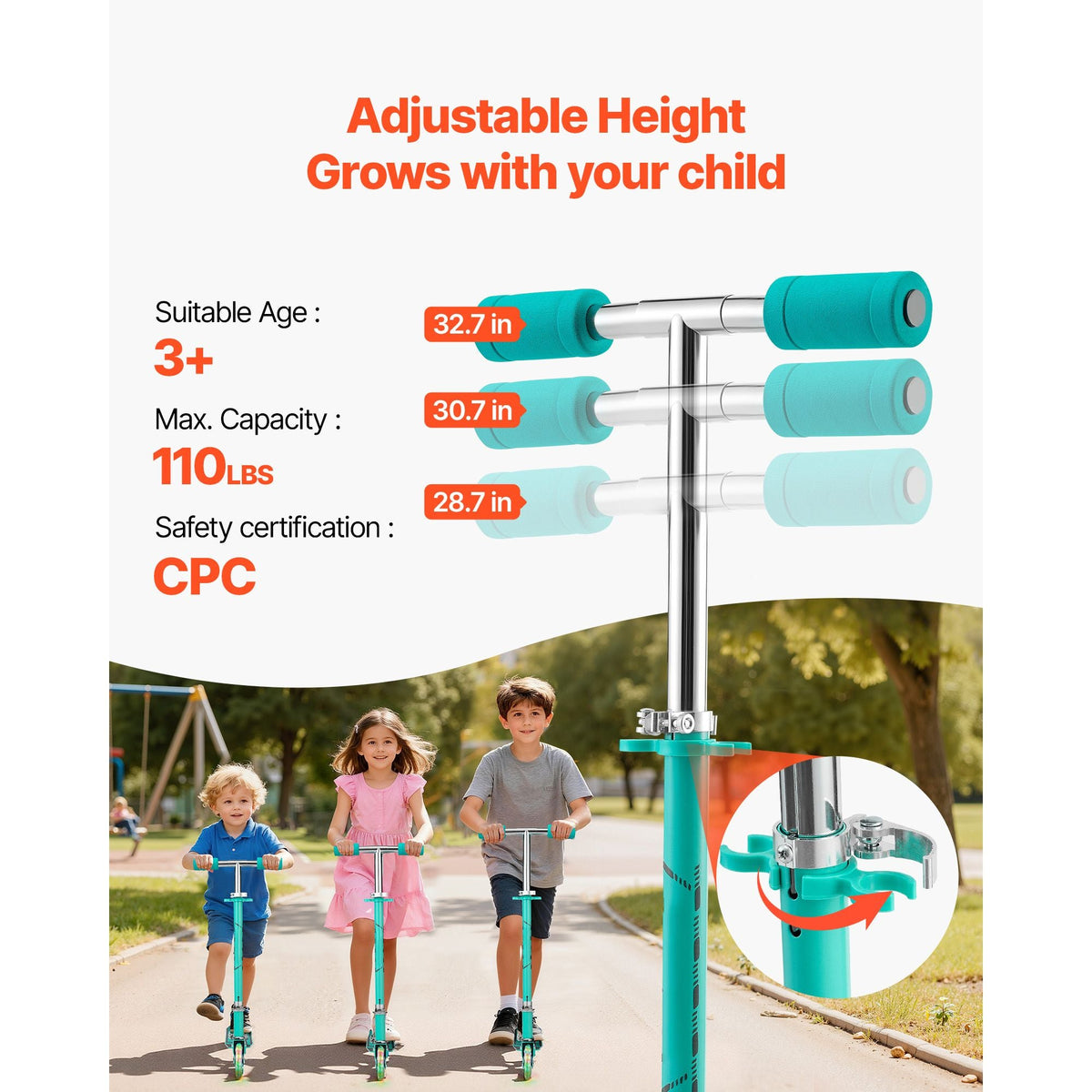 Kick Scooter for Kids Ages 3+, 2-Wheel Toddler Scooter with Light-Up Wheels, Adjustable Height Handlebar, Wide Anti-Slip Deck, Foldable Lightweight Frame for Boys & Girls up to 110 lbs, Green