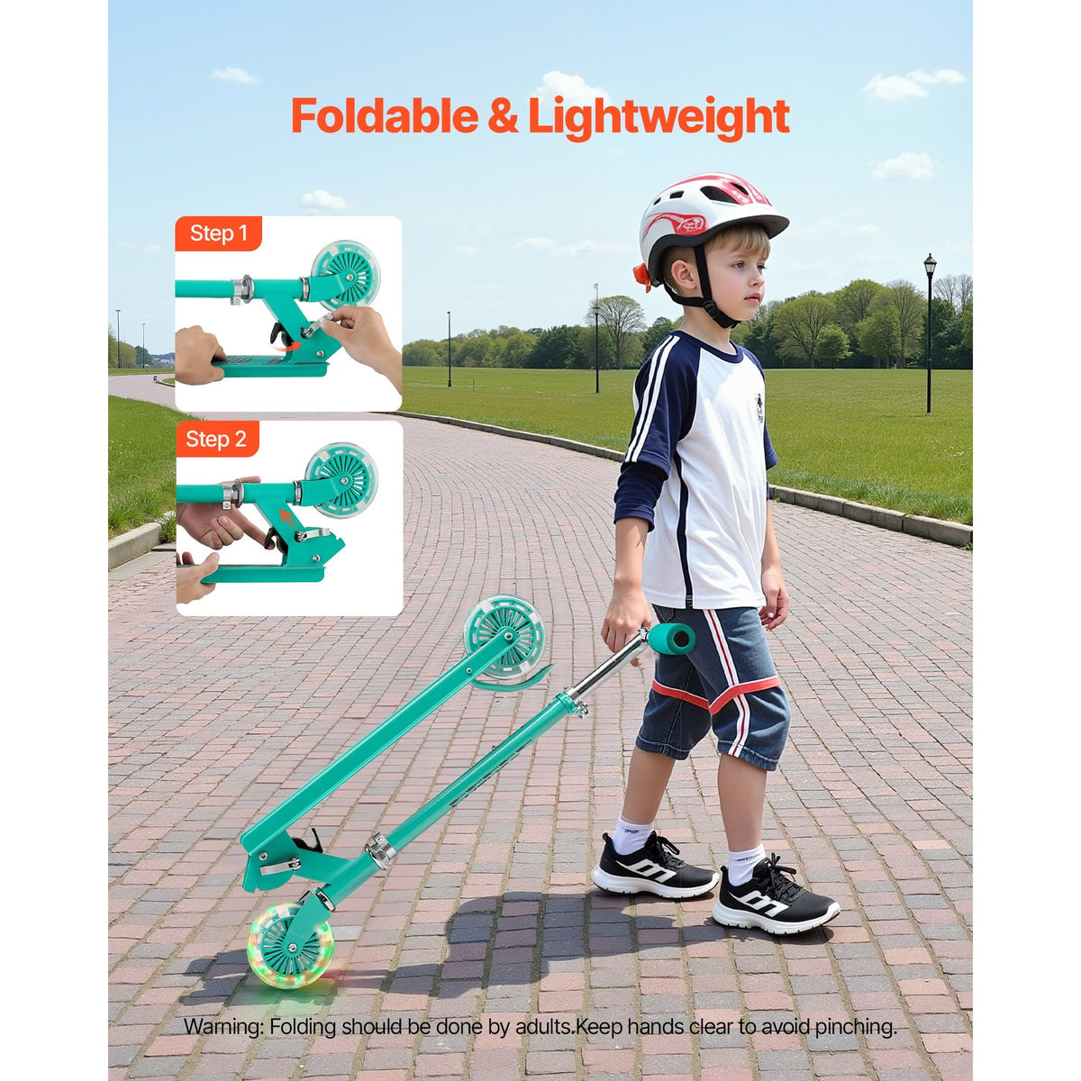 Kick Scooter for Kids Ages 3+, 2-Wheel Toddler Scooter with Light-Up Wheels, Adjustable Height Handlebar, Wide Anti-Slip Deck, Foldable Lightweight Frame for Boys & Girls up to 110 lbs, Green