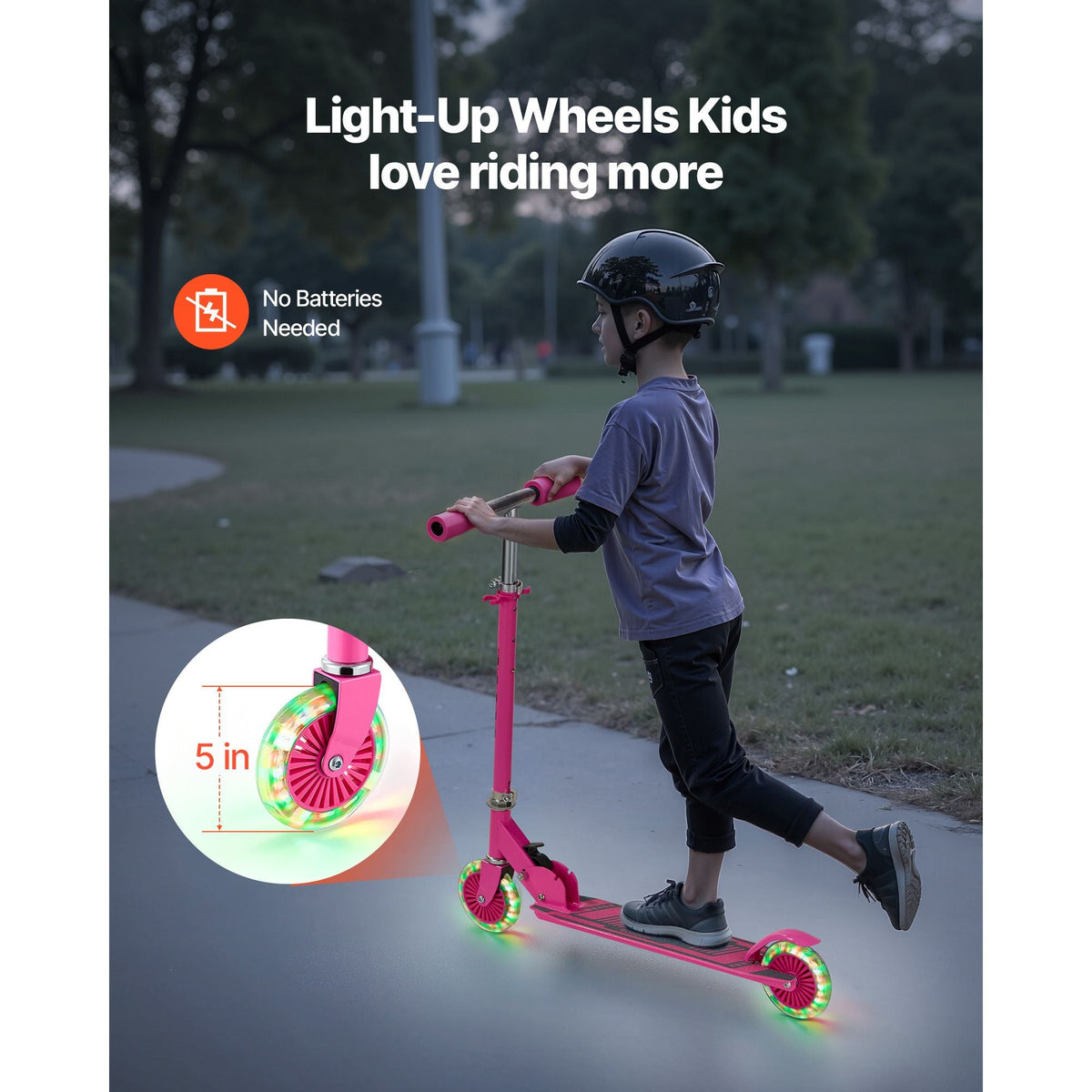 Kick Scooter for Kids Ages 3+, 2-Wheel Toddler Scooter with Light-Up Wheels, Adjustable Height Handlebar, Wide Anti-Slip Deck, Foldable Lightweight Frame for Boys & Girls up to 110 lbs, Pink
