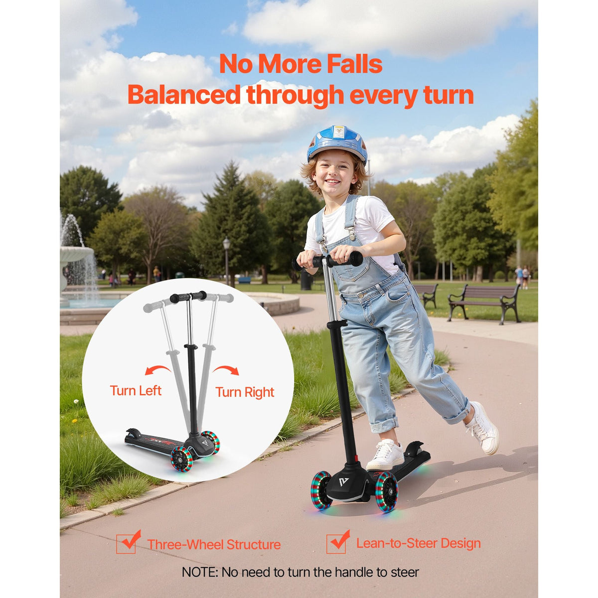 Kick Scooter for Kids Ages 3+, 3-Wheel Toddler Scooter with Light-Up Wheels, Adjustable Height Handlebar, Wide Anti-Slip Deck, Lightweight Aluminum Frame for Boys & Girls up to 165 lbs, Black
