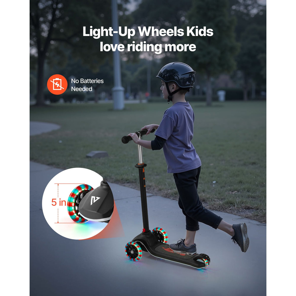 Kick Scooter for Kids Ages 3+, 3-Wheel Toddler Scooter with Light-Up Wheels, Adjustable Height Handlebar, Wide Anti-Slip Deck, Lightweight Aluminum Frame for Boys & Girls up to 165 lbs, Black