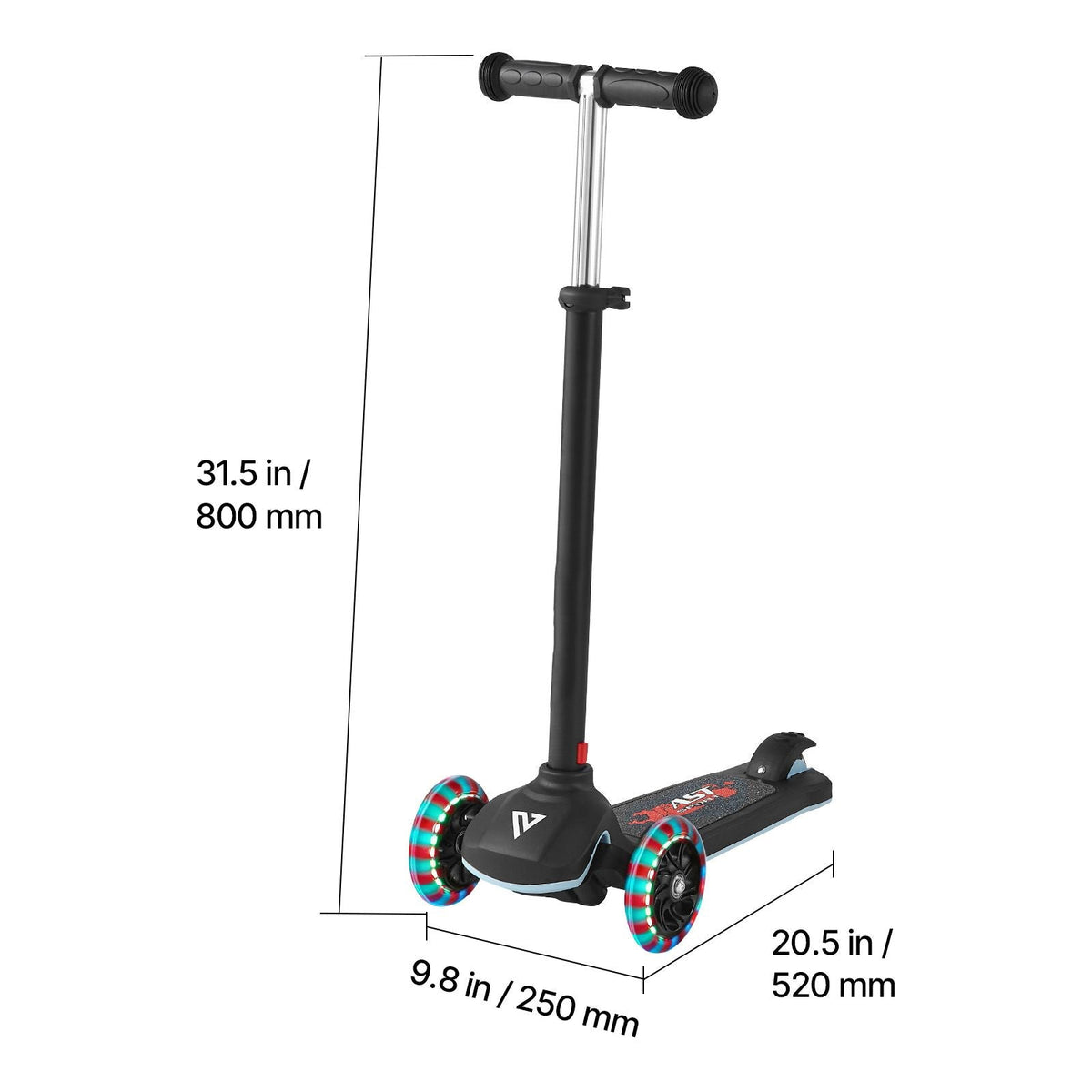 Kick Scooter for Kids Ages 3+, 3-Wheel Toddler Scooter with Light-Up Wheels, Adjustable Height Handlebar, Wide Anti-Slip Deck, Lightweight Aluminum Frame for Boys & Girls up to 165 lbs, Black