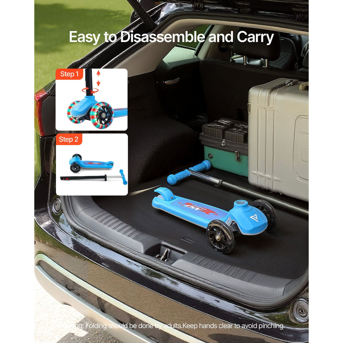 Kick Scooter for Kids Ages 3+, 3-Wheel Toddler Scooter with Light-Up Wheels, Adjustable Height Handlebar, Wide Anti-Slip Deck, Lightweight Aluminum Frame for Boys & Girls up to 165 lbs, Blue
