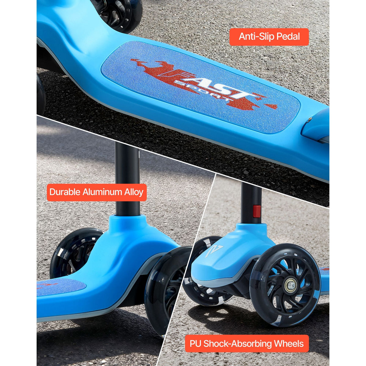 Kick Scooter for Kids Ages 3+, 3-Wheel Toddler Scooter with Light-Up Wheels, Adjustable Height Handlebar, Wide Anti-Slip Deck, Lightweight Aluminum Frame for Boys & Girls up to 165 lbs, Blue