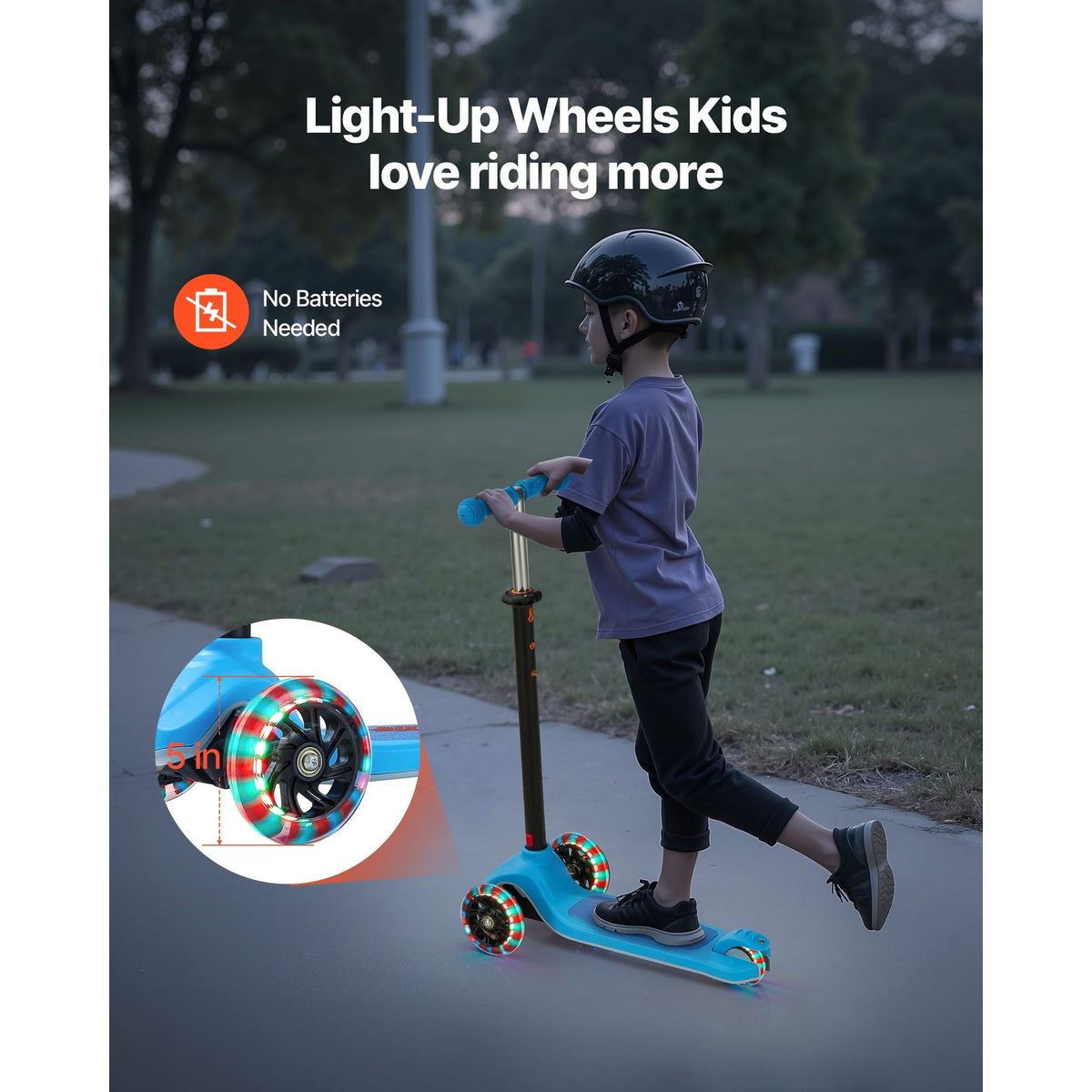 Kick Scooter for Kids Ages 3+, 3-Wheel Toddler Scooter with Light-Up Wheels, Adjustable Height Handlebar, Wide Anti-Slip Deck, Lightweight Aluminum Frame for Boys & Girls up to 165 lbs, Blue