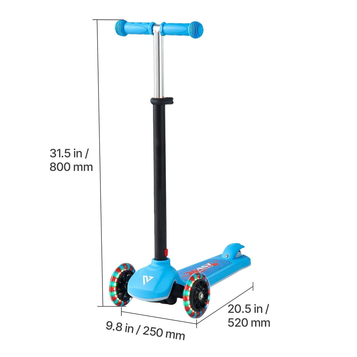 Kick Scooter for Kids Ages 3+, 3-Wheel Toddler Scooter with Light-Up Wheels, Adjustable Height Handlebar, Wide Anti-Slip Deck, Lightweight Aluminum Frame for Boys & Girls up to 165 lbs, Blue