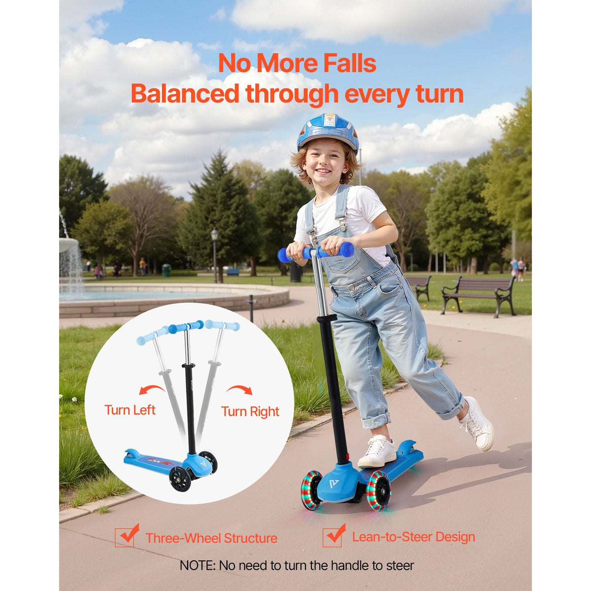 Kick Scooter for Kids Ages 3+, 3-Wheel Toddler Scooter with Light-Up Wheels, Adjustable Height Handlebar, Wide Anti-Slip Deck, Lightweight Aluminum Frame for Boys & Girls up to 165 lbs, Blue