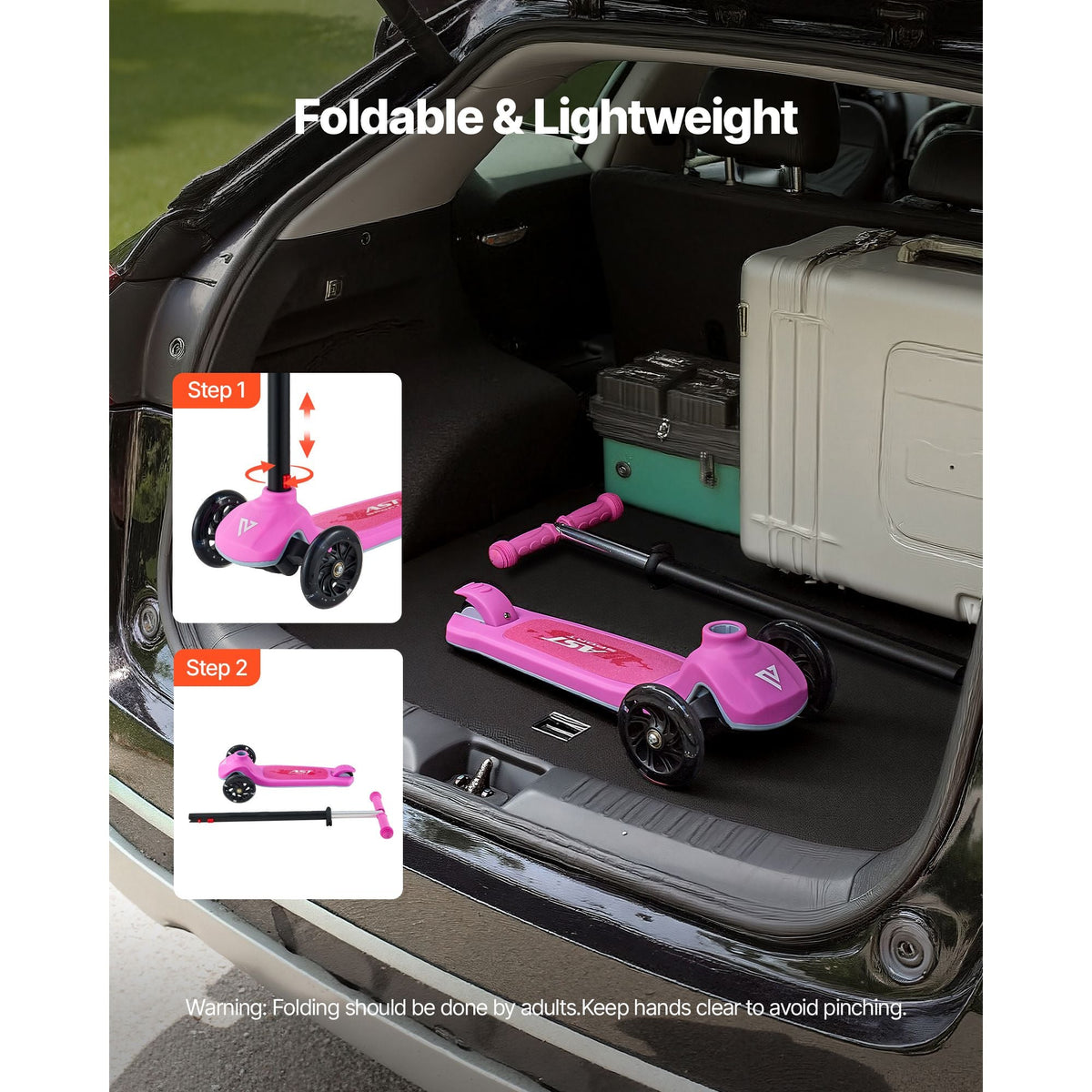 Kick Scooter for Kids Ages 3+, 3-Wheel Toddler Scooter with Light-Up Wheels, Adjustable Height Handlebar, Wide Anti-Slip Deck, Lightweight Aluminum Frame for Boys & Girls up to 165 lbs, Pink
