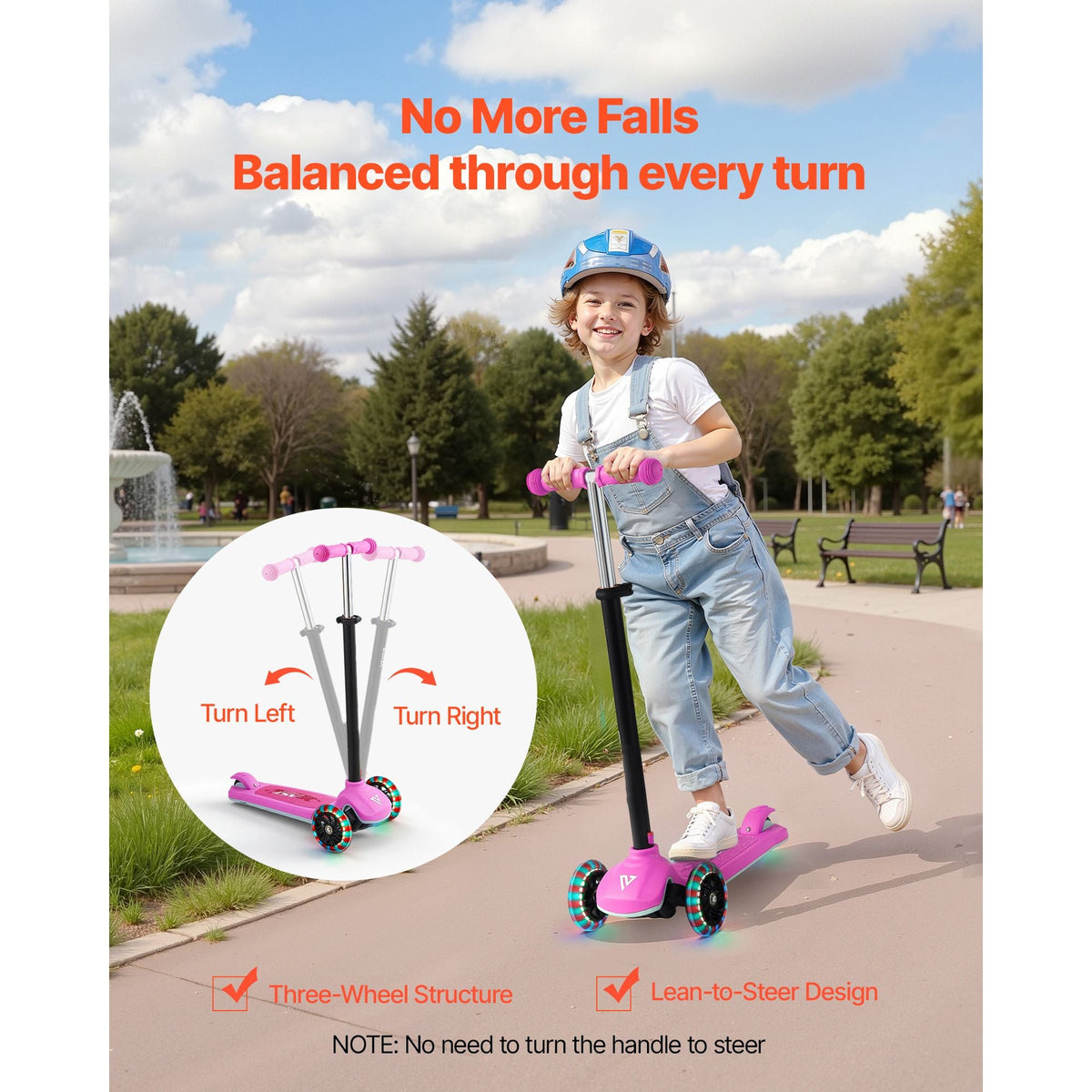 Kick Scooter for Kids Ages 3+, 3-Wheel Toddler Scooter with Light-Up Wheels, Adjustable Height Handlebar, Wide Anti-Slip Deck, Lightweight Aluminum Frame for Boys & Girls up to 165 lbs, Pink