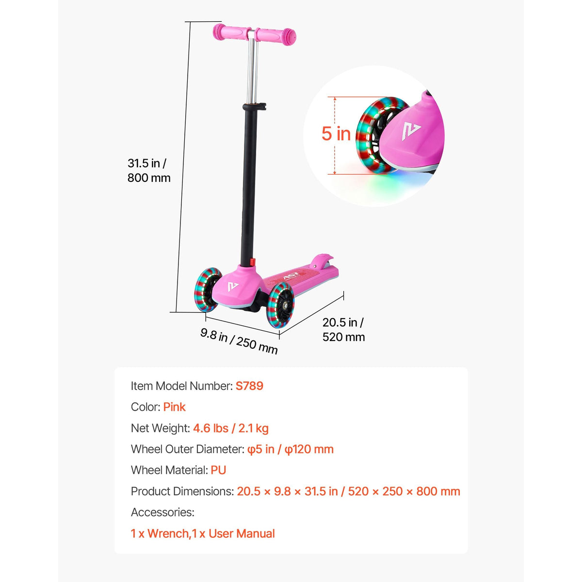 Kick Scooter for Kids Ages 3+, 3-Wheel Toddler Scooter with Light-Up Wheels, Adjustable Height Handlebar, Wide Anti-Slip Deck, Lightweight Aluminum Frame for Boys & Girls up to 165 lbs, Pink
