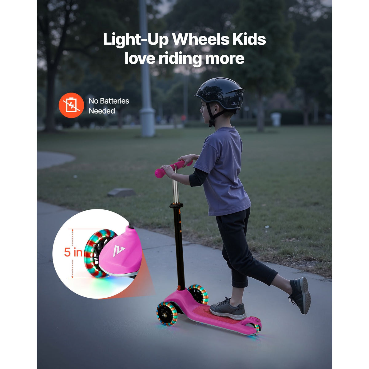 Kick Scooter for Kids Ages 3+, 3-Wheel Toddler Scooter with Light-Up Wheels, Adjustable Height Handlebar, Wide Anti-Slip Deck, Lightweight Aluminum Frame for Boys & Girls up to 165 lbs, Pink