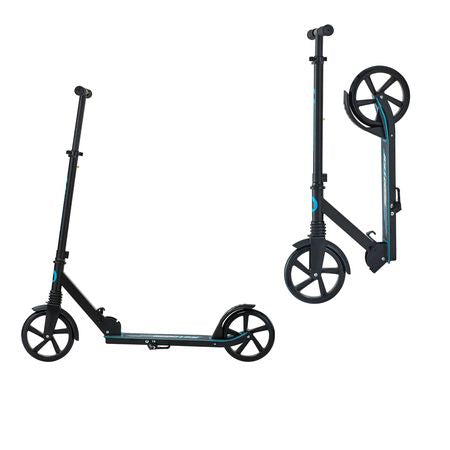 Kick Scooter for Kids Ages 8+, Teens & Adults, 2-Wheel Toddler Scooter with Adjustable Height Handlebar, Wide Anti-Slip Deck, Foldable Lightweight for Boys & Girls up to 220 lbs, Black + Blue