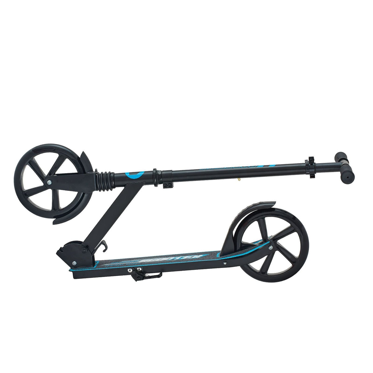 Kick Scooter for Kids Ages 8+, Teens & Adults, 2-Wheel Toddler Scooter with Adjustable Height Handlebar, Wide Anti-Slip Deck, Foldable Lightweight for Boys & Girls up to 220 lbs, Black + Blue
