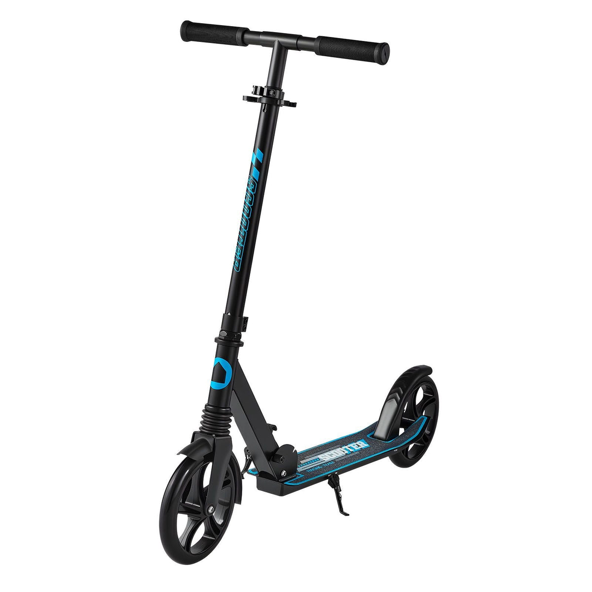 Kick Scooter for Kids Ages 8+, Teens & Adults, 2-Wheel Toddler Scooter with Adjustable Height Handlebar, Wide Anti-Slip Deck, Foldable Lightweight for Boys & Girls up to 220 lbs, Black + Blue