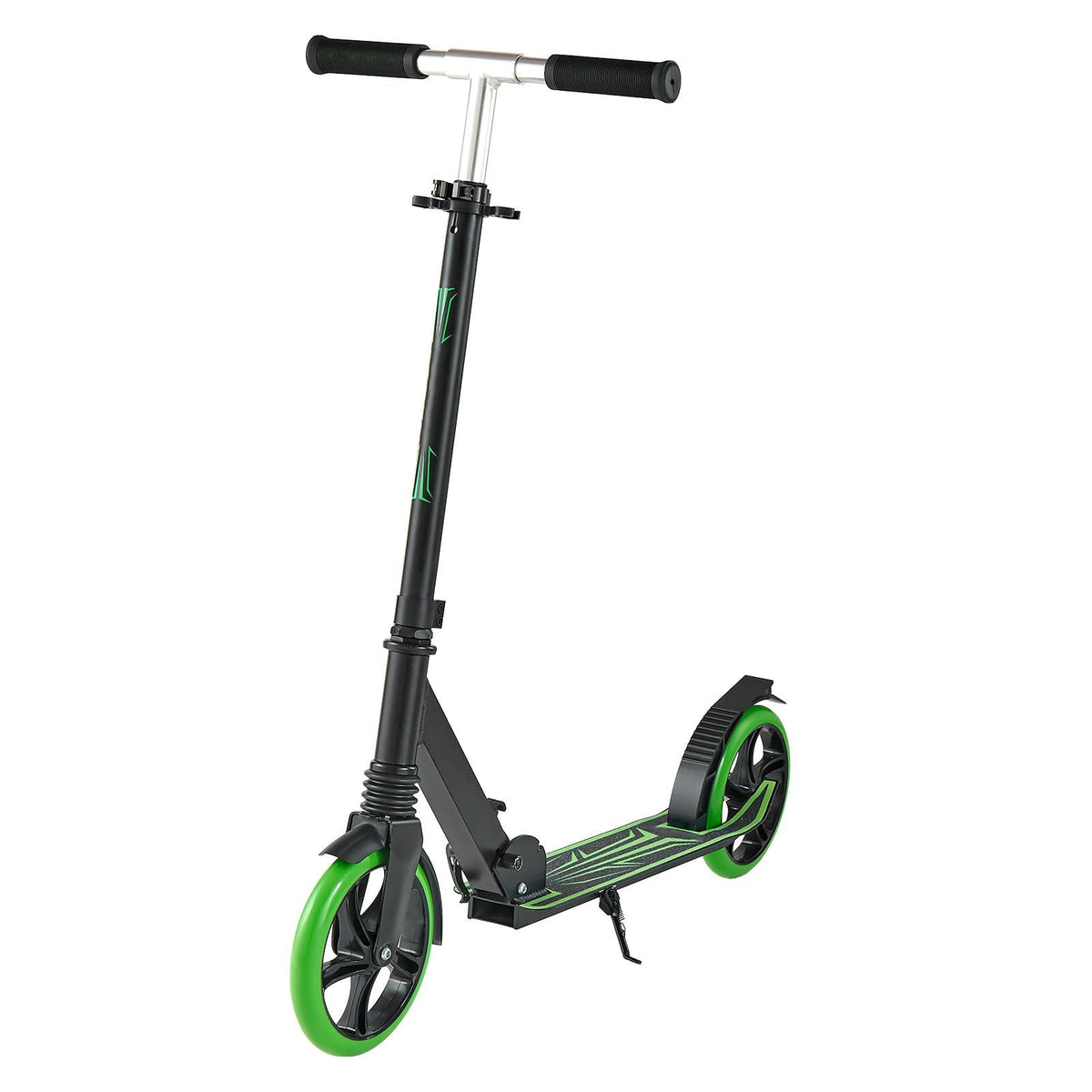 Kick Scooter for Kids Ages 8+, Teens & Adults, 2-Wheel Toddler Scooter with Adjustable Height Handlebar, Wide Anti-Slip Deck, Foldable Lightweight for Boys & Girls up to 220 lbs, Black + Green