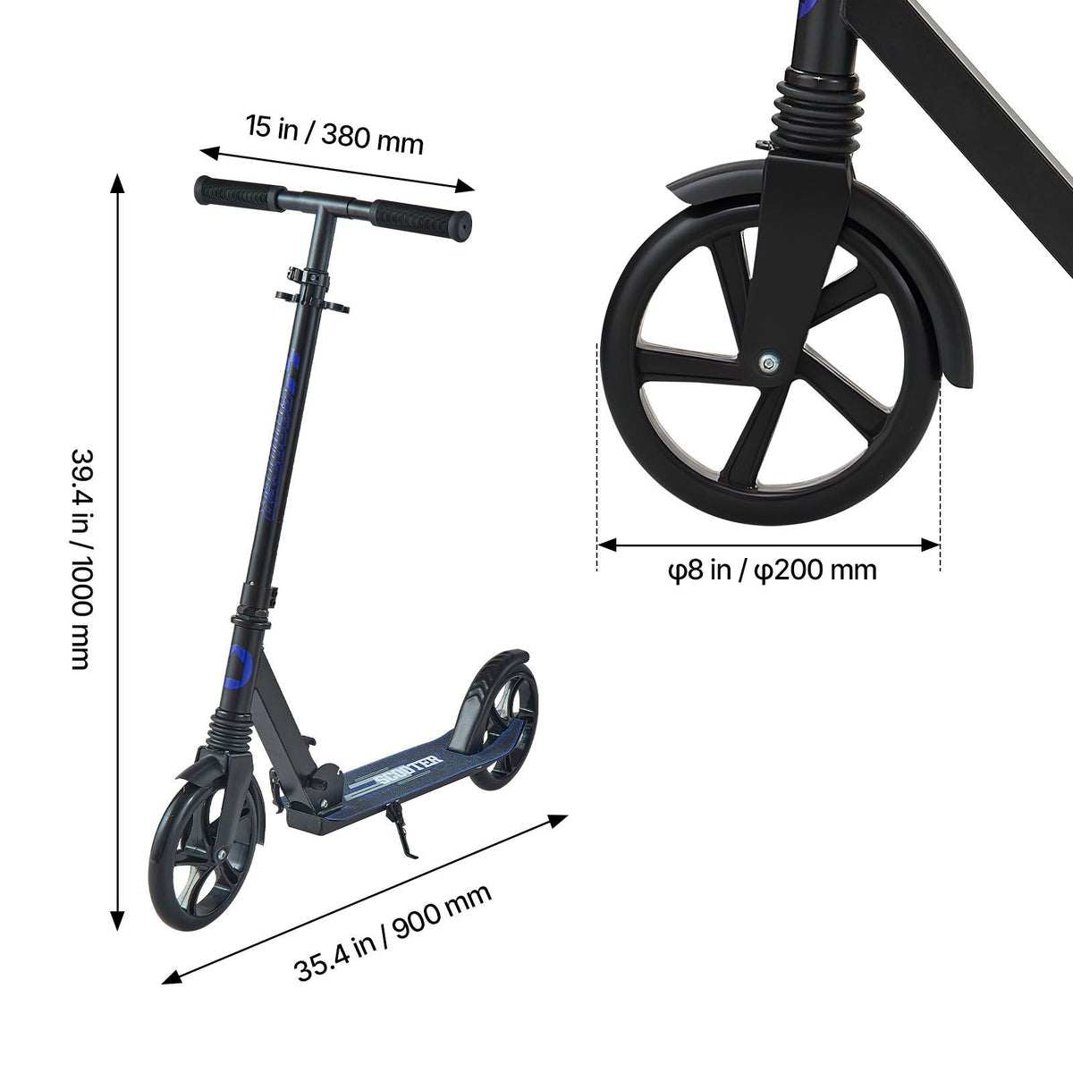 Kick Scooter for Kids Ages 8+, Teens & Adults, 2-Wheel Toddler Scooter with Adjustable Height Handlebar, Wide Anti-Slip Deck, Foldable Lightweight for Boys & Girls up to 220 lbs, Black + Purple