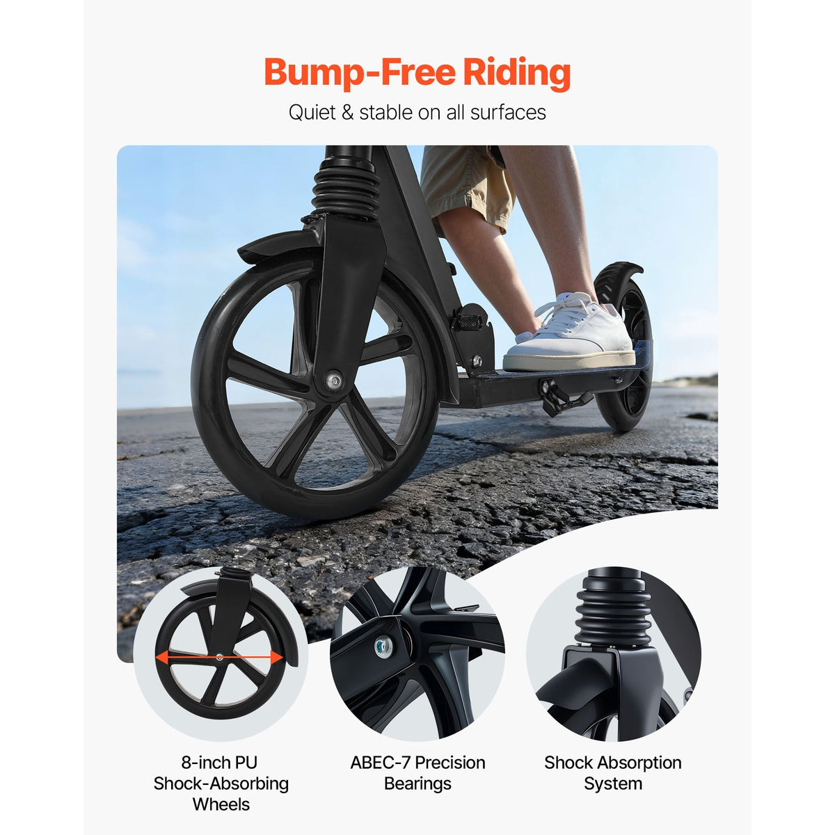 Kick Scooter for Kids Ages 8+, Teens & Adults, 2-Wheel Toddler Scooter with Adjustable Height Handlebar, Wide Anti-Slip Deck, Foldable Lightweight for Boys & Girls up to 220 lbs, Black + Purple