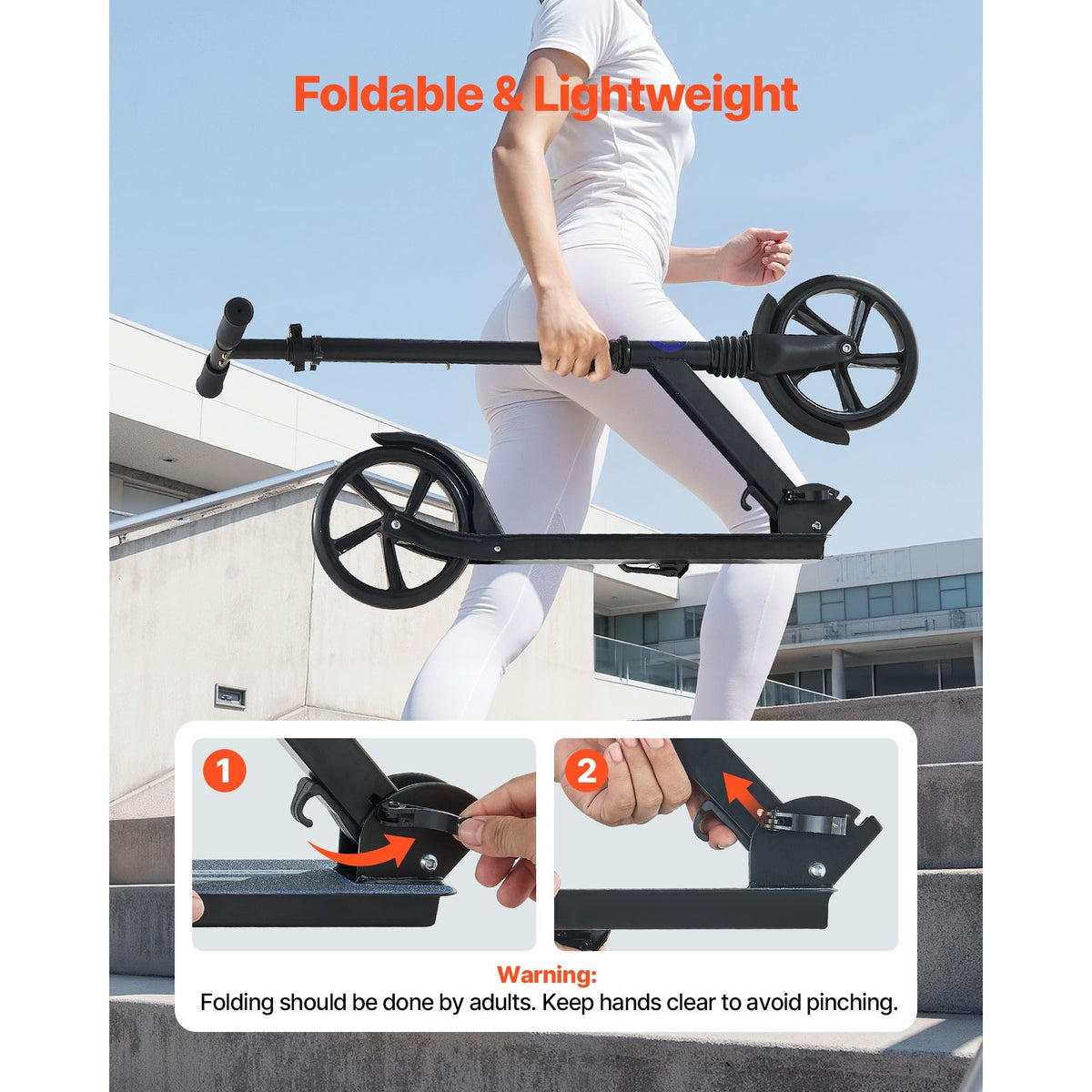 Kick Scooter for Kids Ages 8+, Teens & Adults, 2-Wheel Toddler Scooter with Adjustable Height Handlebar, Wide Anti-Slip Deck, Foldable Lightweight for Boys & Girls up to 220 lbs, Black + Purple
