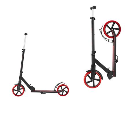 Kick Scooter for Kids Ages 8+, Teens & Adults, 2-Wheel Toddler Scooter with Adjustable Height Handlebar, Wide Anti-Slip Deck, Foldable Lightweight for Boys & Girls up to 220 lbs, Black + Red
