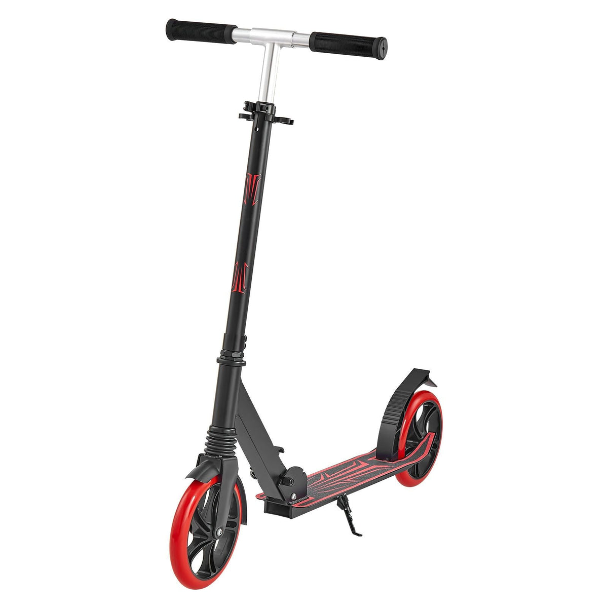 Kick Scooter for Kids Ages 8+, Teens & Adults, 2-Wheel Toddler Scooter with Adjustable Height Handlebar, Wide Anti-Slip Deck, Foldable Lightweight for Boys & Girls up to 220 lbs, Black + Red