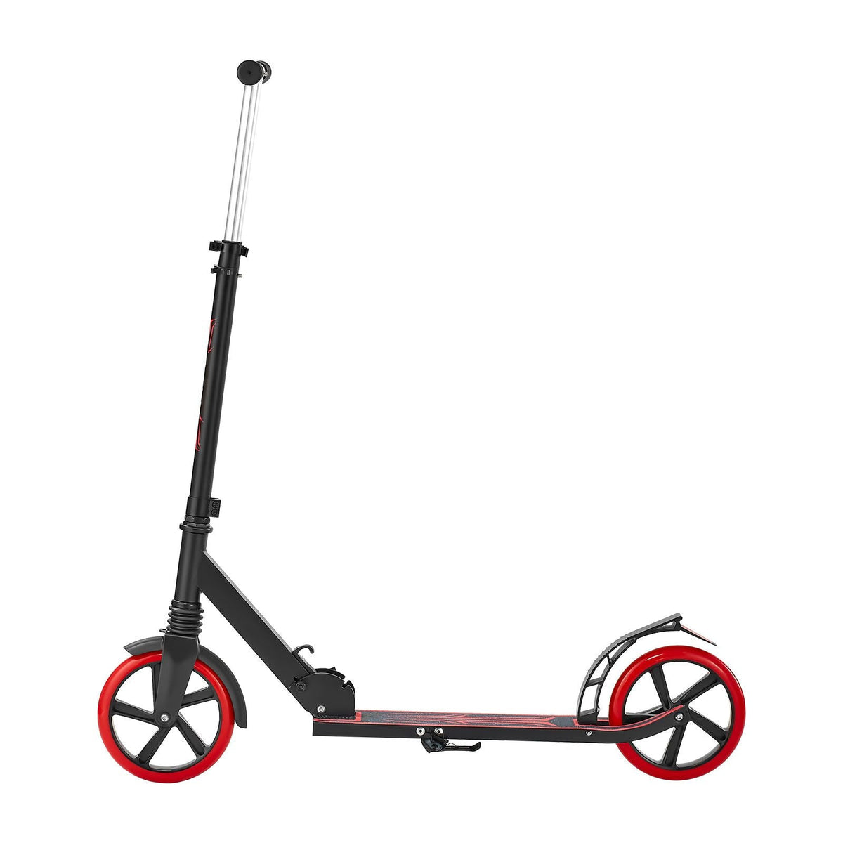 Kick Scooter for Kids Ages 8+, Teens & Adults, 2-Wheel Toddler Scooter with Adjustable Height Handlebar, Wide Anti-Slip Deck, Foldable Lightweight for Boys & Girls up to 220 lbs, Black + Red